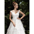 ZM16036 Metal Taffeta And Tulle Gown With Delicate Lace Embellished And Deep V Neck Fashion Design